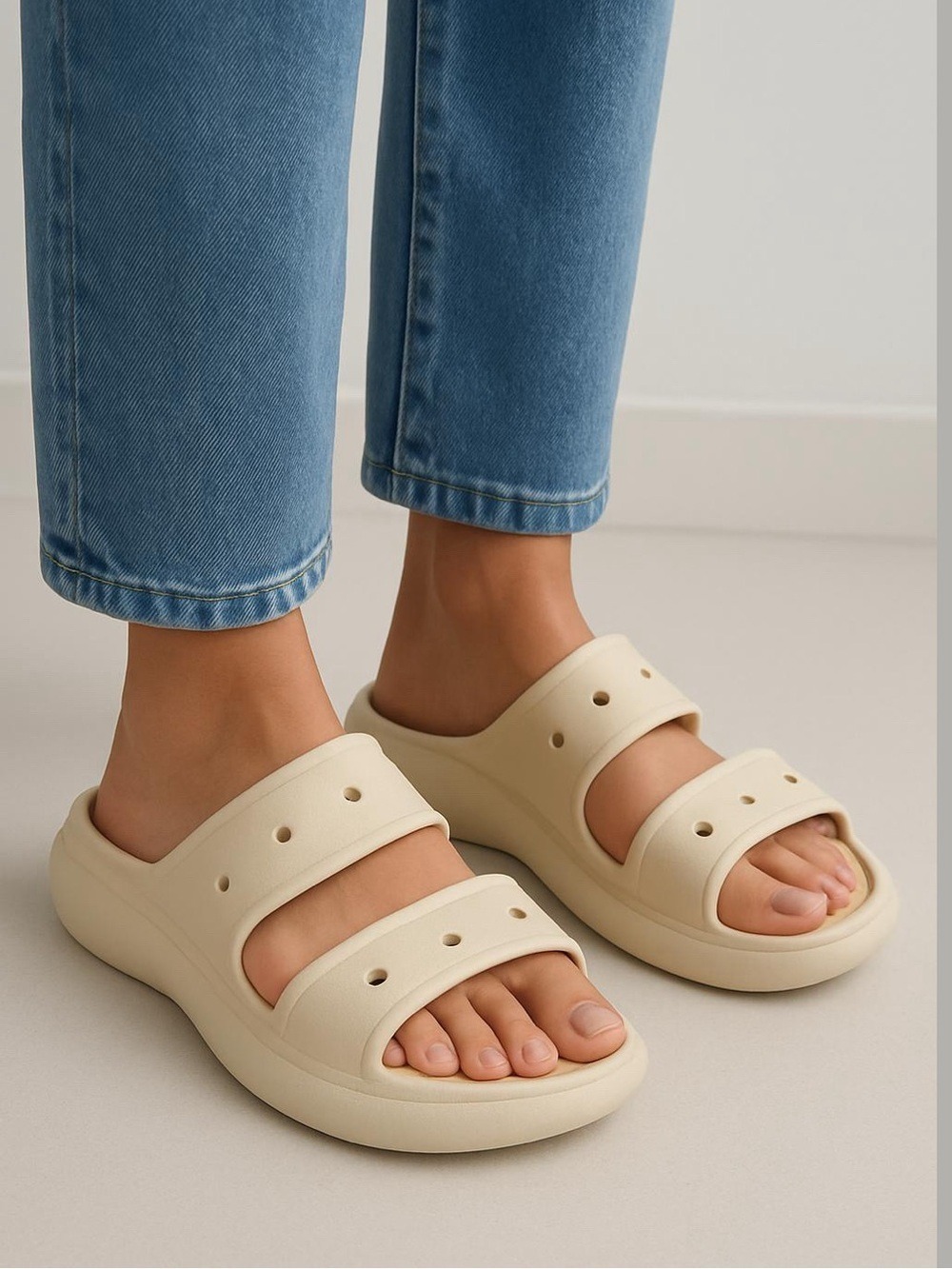 Crocs Classic Crush Sandals platform two strap bone color size 9 BRAND NEW